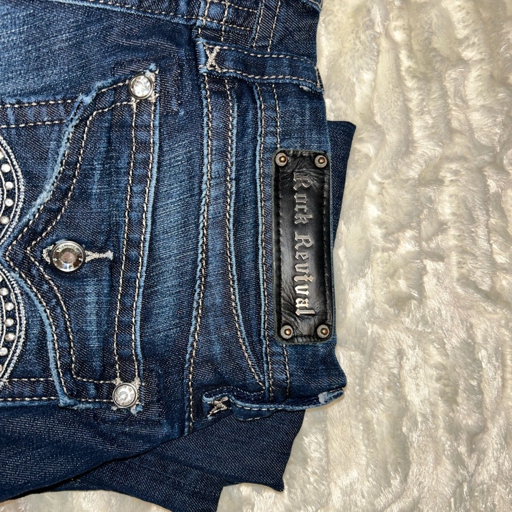 Rock Revival Dark Blue Boot Cut Jeans with Embroidery - Picture 5 of 5